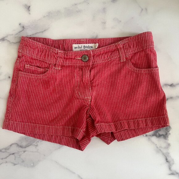 Mini Boden Girls' Pinstriped Heart Pockets Shorts, Strawberry/White, Size 9Y - Picture 1 of 8